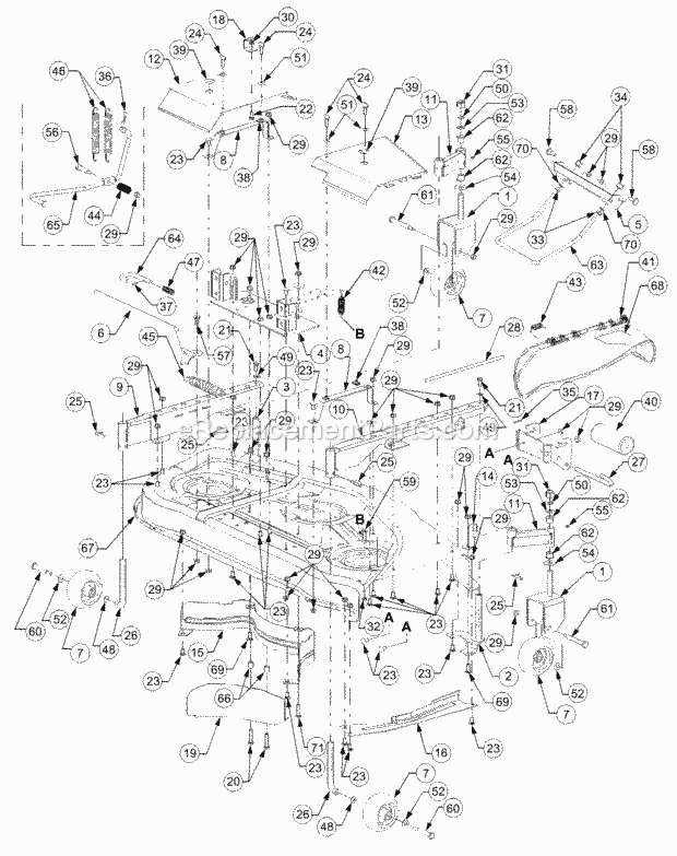 Deck Assembly 48 Inch Diagram and Parts List for GT2521-48 13A-278M710 Cub Cadet Lawn Tractor